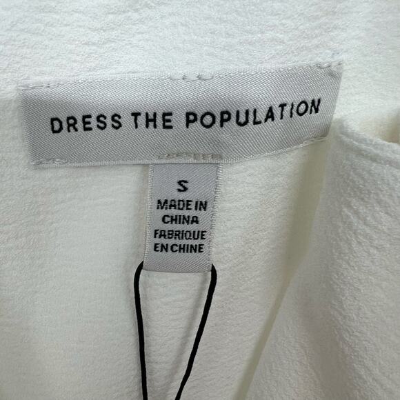 NWT Dress The Population Rory Dress Women's Size S Off White Midi Sheath Fringe - Picture 9 of 12